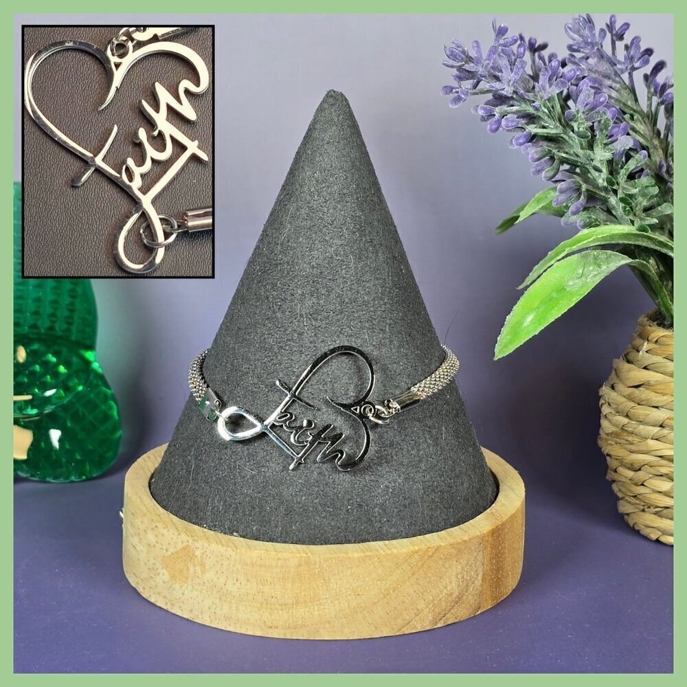 Faith Heart Silver Mesh Bracelet Inspirational‎ Jewelry (NWOT)
